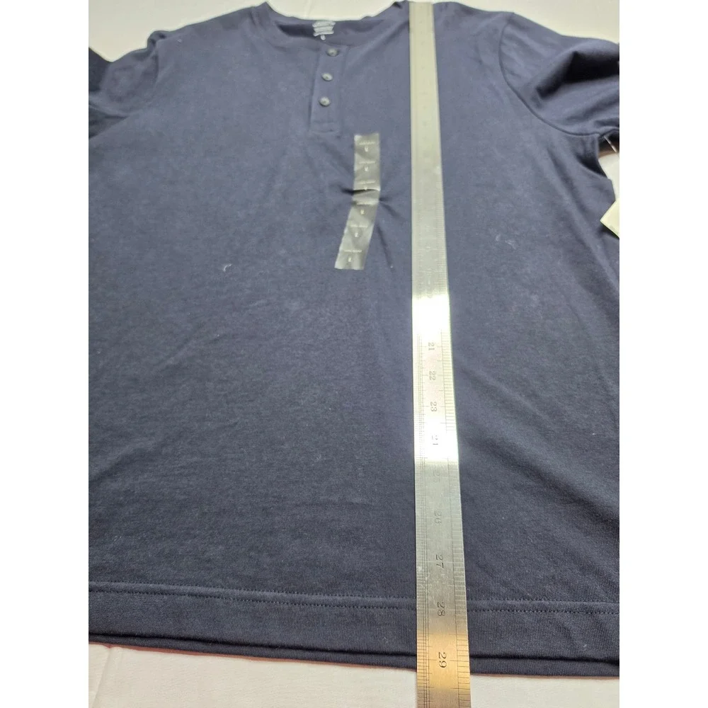Banana Republic Signature Midweight Shirt Men Large Navy Henley Neck Relaxed Fit
